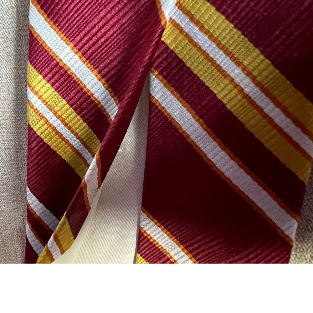 Vintage Anderson-Little Silk Tie Mens Burgundy Gold Striped Wemco 70s 80s 1056